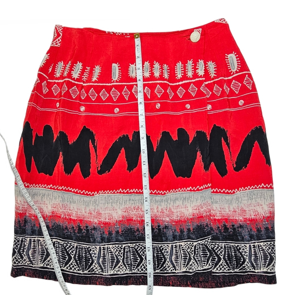 Vintage Russell Kemp New York Patterned Red and Black A-Line Wrap Skirt - Picture 9 of 13